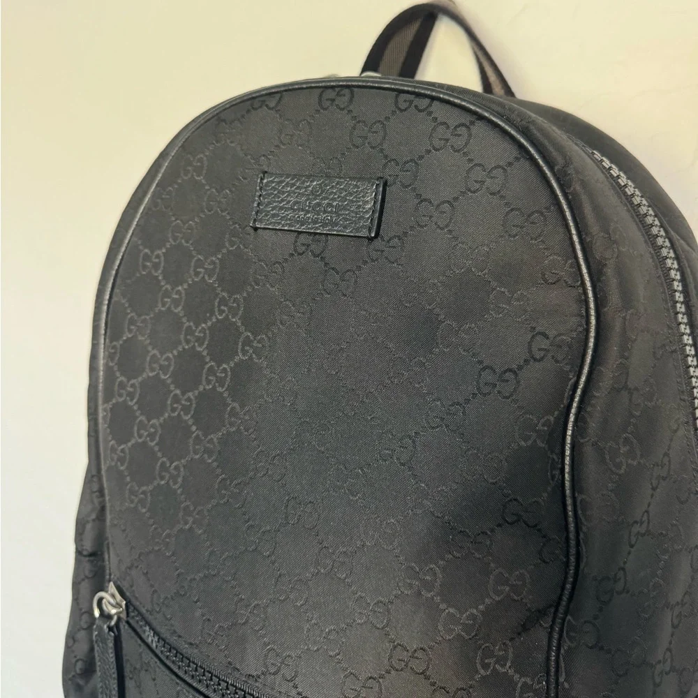 GUCCI GG Monogram Nylon & Leather Backpack in black